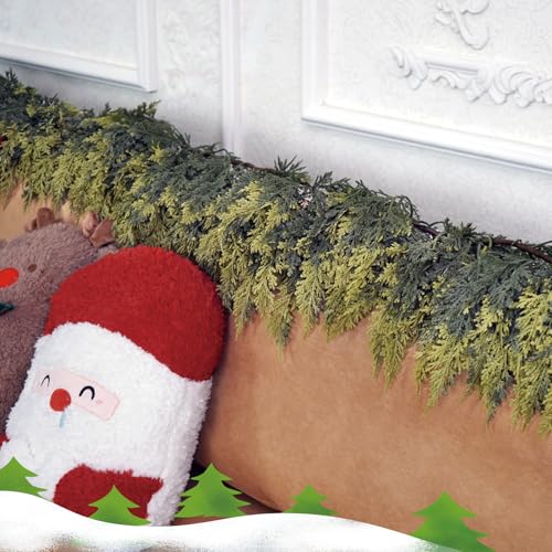 2Pcs 6Ft Faux Cedar Garland with Lights - Real Touch Christmas Decor Variation of Cedar-6Ft-2Pcs