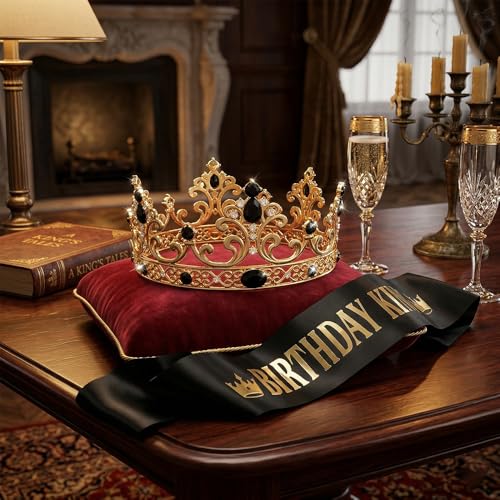 Gold King Crown and Sash for Birthday Party Men Celebration Gift