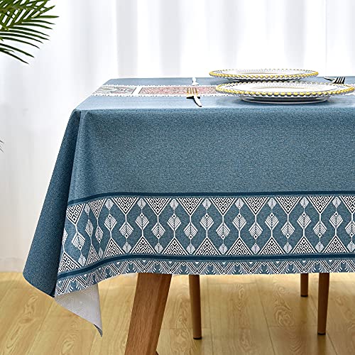 C-Blue Vinyl Rectangular Tablecloth 55x86 Inches Waterproof Outdoor PVC