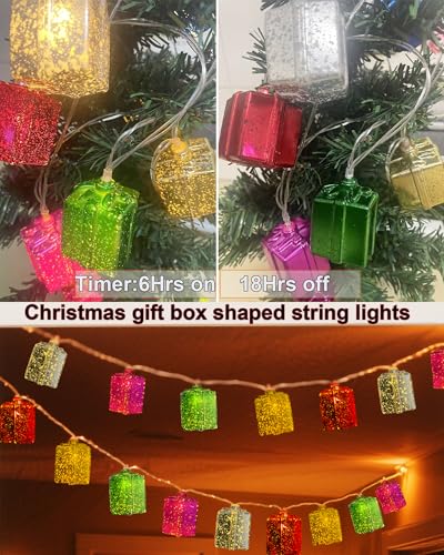 Battery Powered Christmas String Lights with Gift Box Design - 6.8 Feet, 10 LEDs, 8 Modes