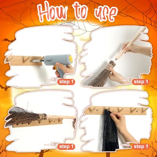 Halloween Witch Decoration Set with Wooden Broom & Accessories - Porch Decor