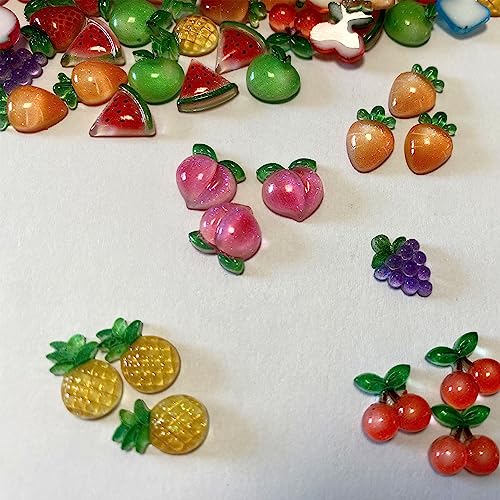 Mini Resin Fruit Cabochons - 60PCS Flatback Fruit Nail Charms for Crafts, Slime, Scrapbooking, DIY Embellishments - Fruit Variation