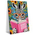 Zebra Reading Wall Art Canvas Print - Animal Book Lovers Gift - Variation of Zebra Reading 538