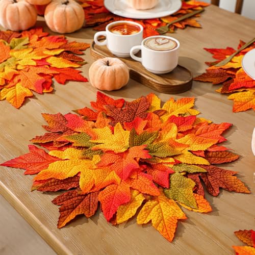 Fall Thanksgiving Maple Leaf Placemats Set of 6 - 15 Inch Multicolor Layered Design