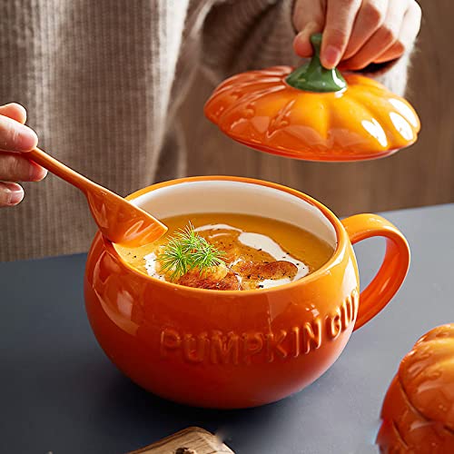 27.1oz Pumpkin-Shaped Ceramic Coffee Mug with Spoon - Cute Halloween Gift