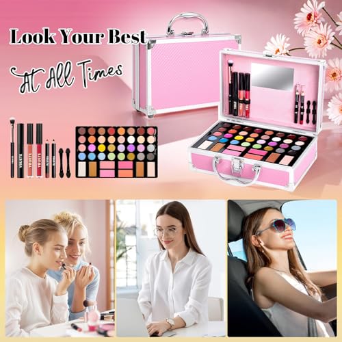 Pink Beginner Makeup Kit for Teens & Women with 32 Eyeshadows & Cosmetics Case - Includes Lip Gloss, Mascara, Brushes, Mirror