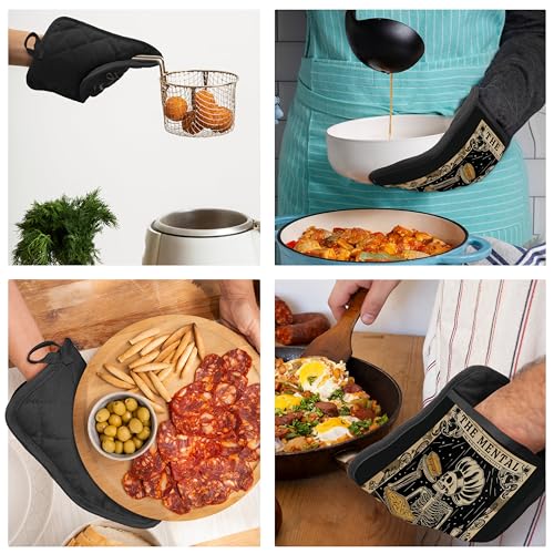 Gothic Skeleton Pot Holders with Pockets - Color B Heat-Resistant Oven Mitts for Kitchen Baking & Cooking
