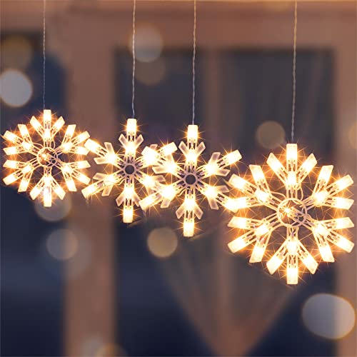 8.5 Ft Snowflake Icicle String Lights with 100 Clear Bulbs for Christmas Holiday Decor