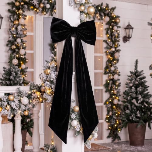 Large Black Velvet Halloween Bow for Doors & Decor - Gothic Style, 47x16 Inches (Variation: Black / Christmas Style)