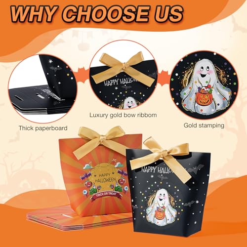Halloween Treat Boxes with Ribbons - 24 Pack Festive Gift & Goodie Boxes - Variety of Designs