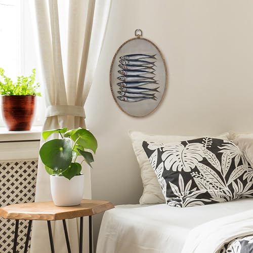 Coastal Sardine Fish Wall Art Decor - Retro Nautical Canvas Artwork, 8.6x11.4 Inch