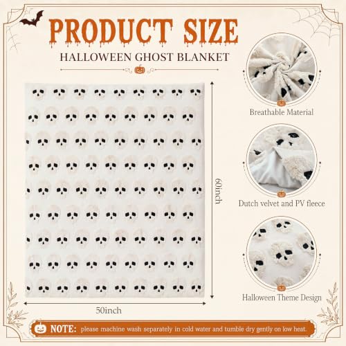 Halloween Throw Blanket 50x60in Skull Design Plush Blanket for Fall Decor