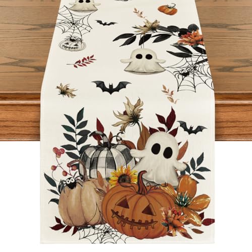 Halloween Table Runner 13x120 Inch Beige Polyester Party Decor - Artoid Mode