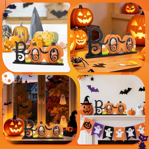 Halloween BOO Wooden Table Sign Decoration for Mantel Shelf Desk - Pumpkin BOO Variation