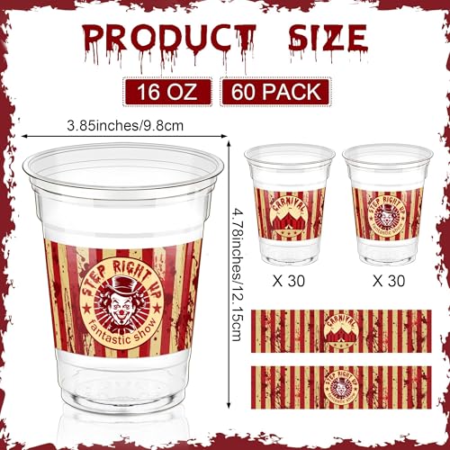 Halloween Horror Circus Party Cups 16 oz Disposable Plastic Cups Set of 60
