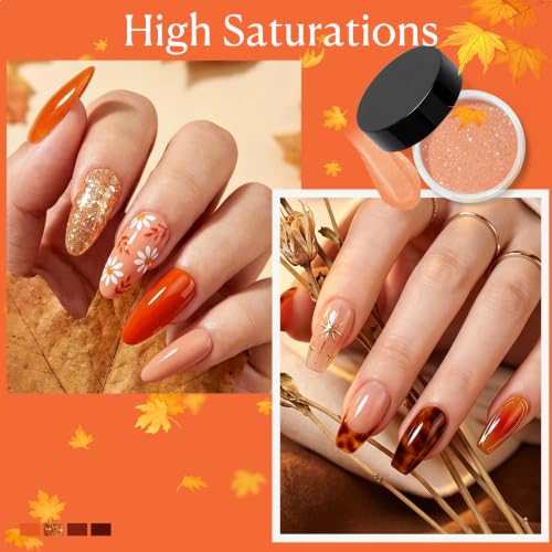 Dip Powder Nail Kit Starter Set - Orange Sparkle Fall Colors, No Lamp Needed