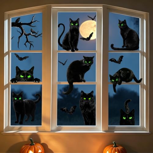 Halloween Window Clings Black Cat Stickers - Spooky Glass Decorations