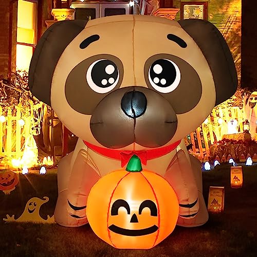 5ft Halloween Inflatable Dog Decor with Pumpkin & LED Lights
