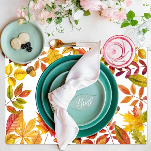 Yellow Maple Fall Plastic Placemats Set of 6 - Wipeable Autumn Table Decor 11x15.7 Inches