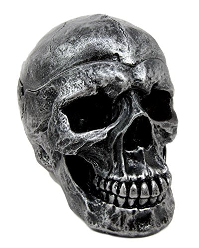 Death Skull Ashtray with Lid - Gothic Resin Human Skull Figurine
