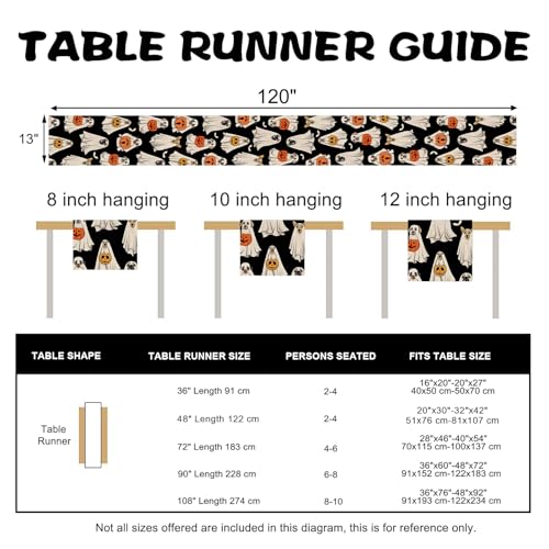 Halloween Ghost Dog Table Runner 13x120 Inches - Spooky Jack O Lantern Decor
