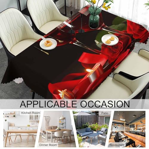 Rectangular Wine Table Cloth 70 x 52 Inches Red Rose Wipeable Table Cover for Indoor Outdoor Dining & Events