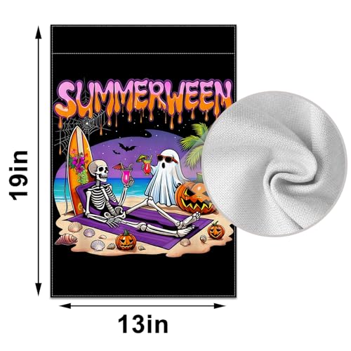 Summerween Garden Flag Spooky Skeleton Ghost Halloween Yard Decor 13x19in