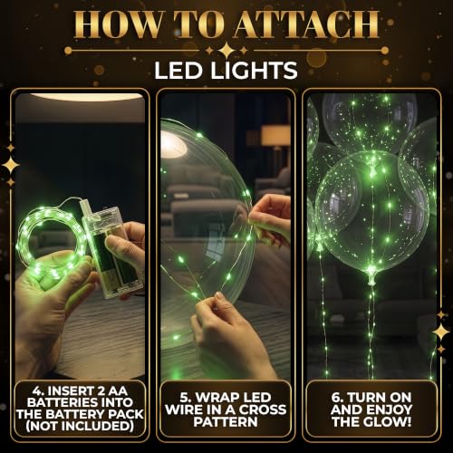 Green LED Balloons 10 Pack Light Up Balloons for Parties - 18 Inch