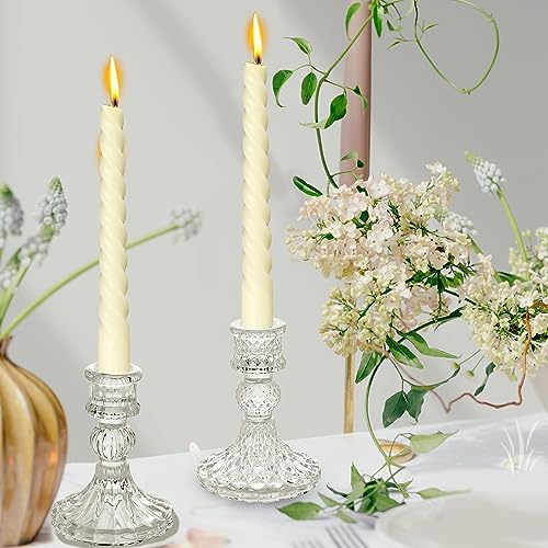 Clear Glass Candle Holders Set of 2 - Taper & Stripe Styles for Weddings & Events