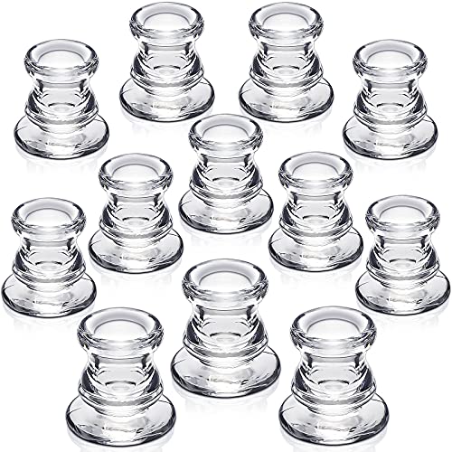 Clear Glass Candlestick Holders Bulk - 12pcs Taper Candle Holders for Wedding & Party Centerpieces