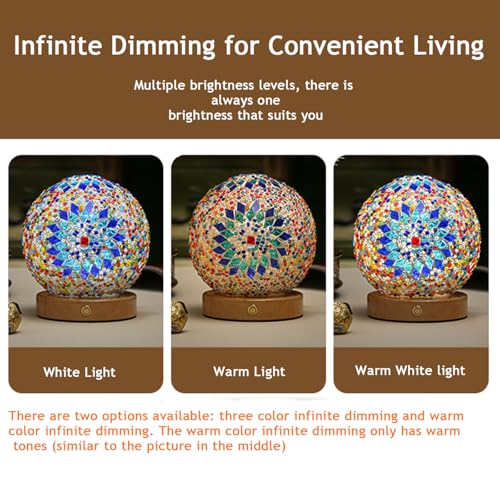 Boho Sky Blue Mosaic Glass Table Lamp with Wooden Base - Turkish Night Light, Moroccan Lantern, USB Power, Bedroom & Living Room Decor - Variation of Boho