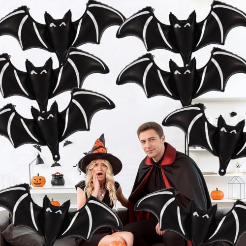Halloween Bat Balloons Set - 8 Giant Black Foil Bats Party Decorations