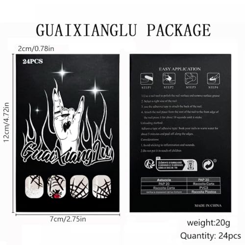 Halloween Press On Nails - White French Tip Square Fake Nails Style-29