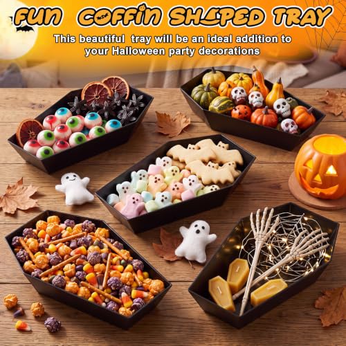 Halloween Candy Bowl Set - 12 Black Coffin-Shaped Plastic Serving Trays for Party