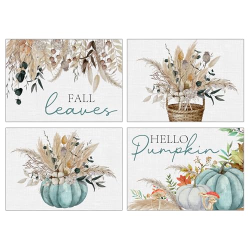 Hello Pumpkin Fall Placemats Set of 4 for Thanksgiving Halloween Harvest Festival