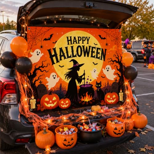 Halloween Car Trunk Decorations Kit - Witch Theme, Backdrop Banner for SUV Truck