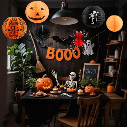 Halloween Hanging Decorations Set - Jack-o'-Lanterns Spider Skeleton Paper Lanterns - Classic Set