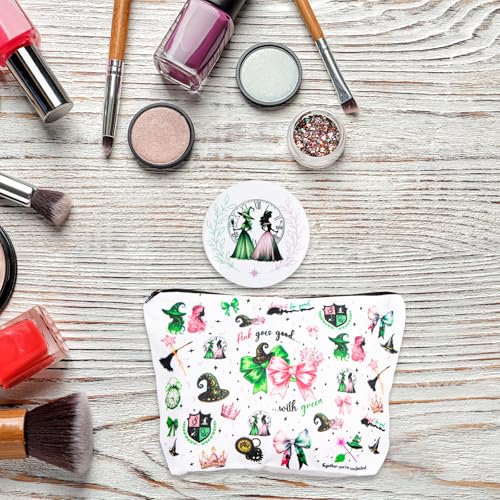 Witch Makeup Bag Set with Mirror - Elphaba and Glinda Themed Cosmetic Organizer for Women