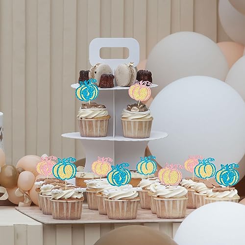 Blue Pink Pumpkin Cupcake Toppers 24Pcs Baby Shower Halloween Birthday Decor - Variation of F