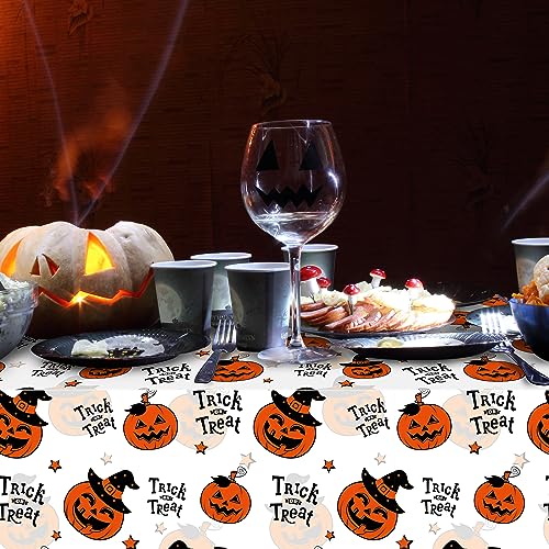 Trick or Treat Halloween Plastic Tablecloths 6 Pack - 54 x 108 Inch Pumpkin Design