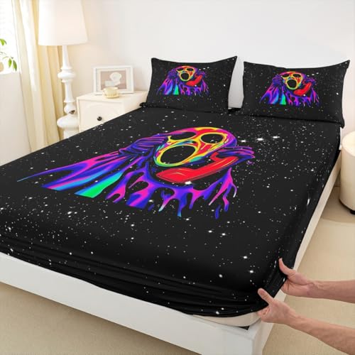 Feelyou Blacklight Horror Skull Bed Cover Set Full Halloween Glowing Bedding with Pillowcases - Horror Face Decor