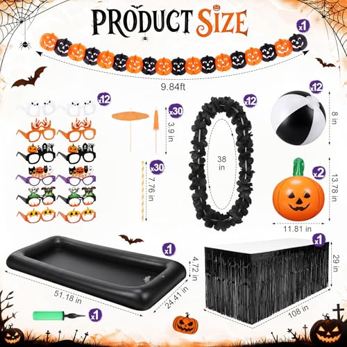 Summer Halloween Pool Party Decorations Set - Inflatable Pumpkins, Beach Balls & Table Skirt