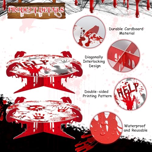 Halloween Bloody Cupcake Stand Party Decorations - Bloody Handprint Dessert Display