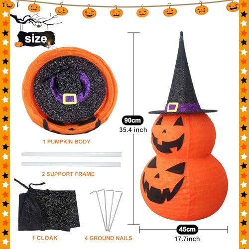 Orange 3FT Halloween Collapsible Pumpkin Decoration with LED Lights