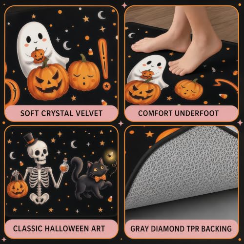 Halloween Kitchen Mat Set of 2 Non Slip Ghost Skeleton Rug - Boo