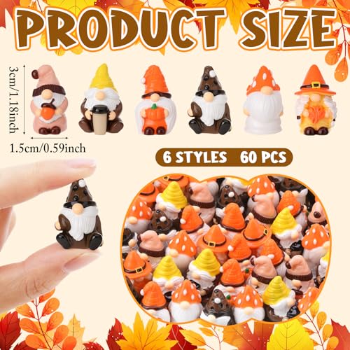 Fall Mini Resin Gnomes Set of 60 Thanksgiving Figurines - Seasonal Decor