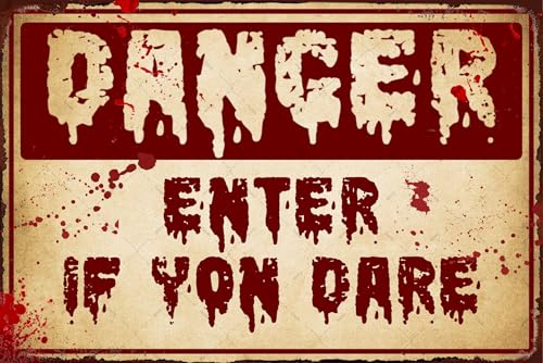 Halloween Metal Tin Sign Enter If You Dare 12x16 Inch Haunted House Wall Decor - Variation of 09