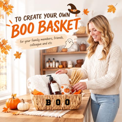 Halloween Boo Basket Water Hyacinth Woven Trick-or-Treat Trapezoid