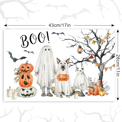 Halloween Ghost Pet Pumpkin Paper Placemats - Disposable Table Mats for Dining & Parties