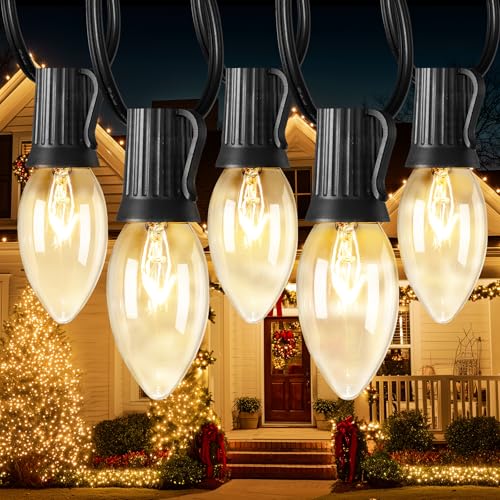 Vintage C9 Christmas String Lights - 50FT Warm White & Black Wire